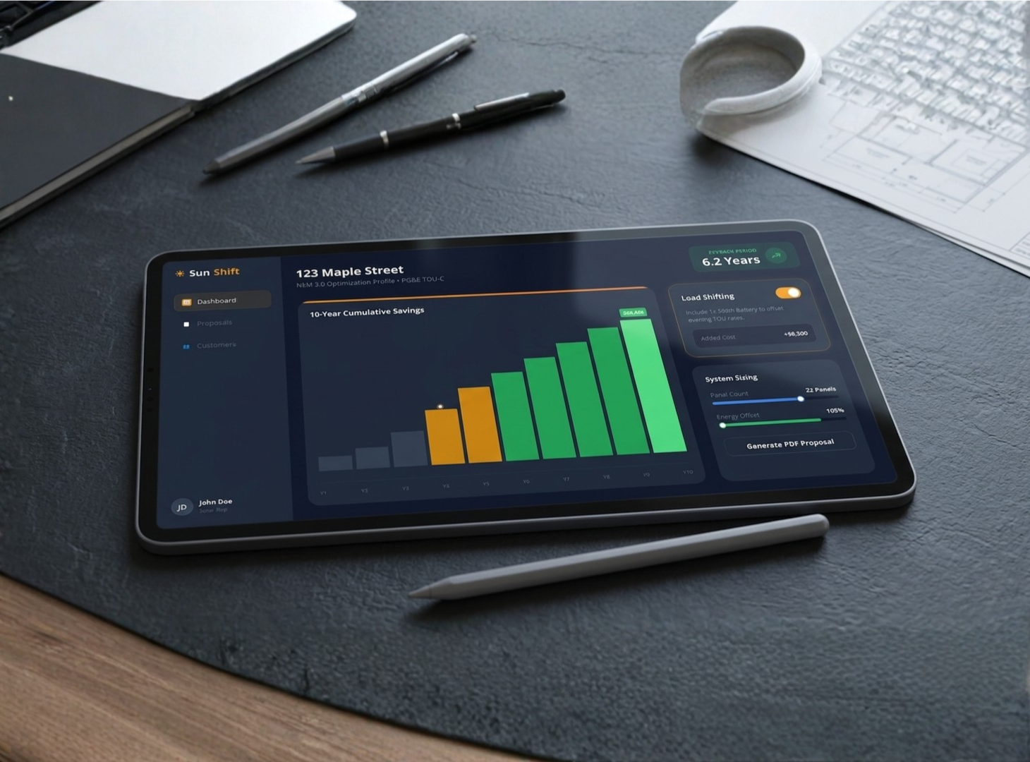 SunShift Dashboard App Mockup